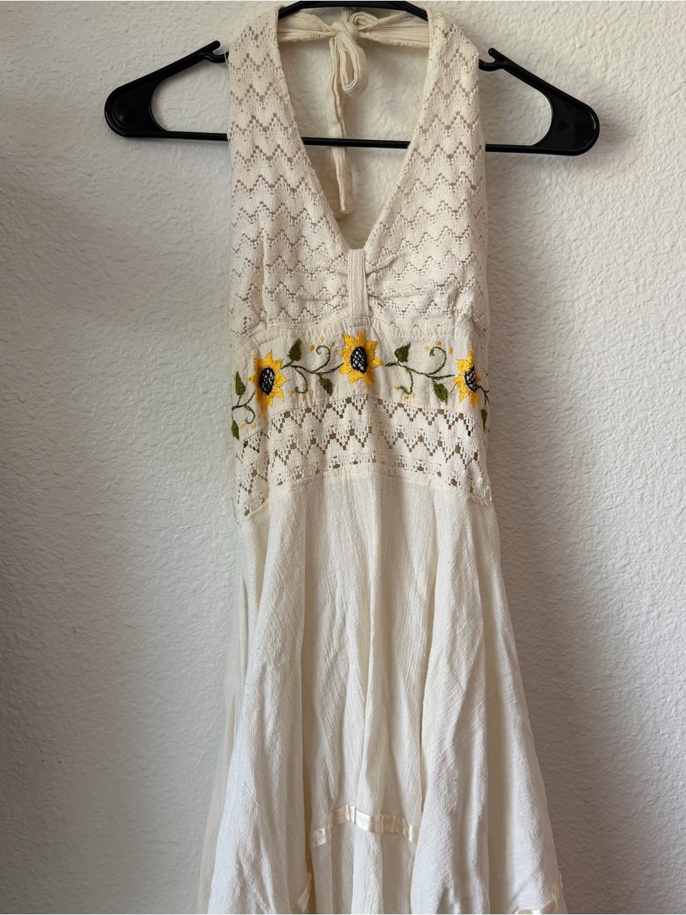Sunflower embroidered halter dress